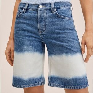 Mango MNG‎ Womens Size 2 Tie Dye Denim Bermuda Jean Shorts Button Fly NWT
